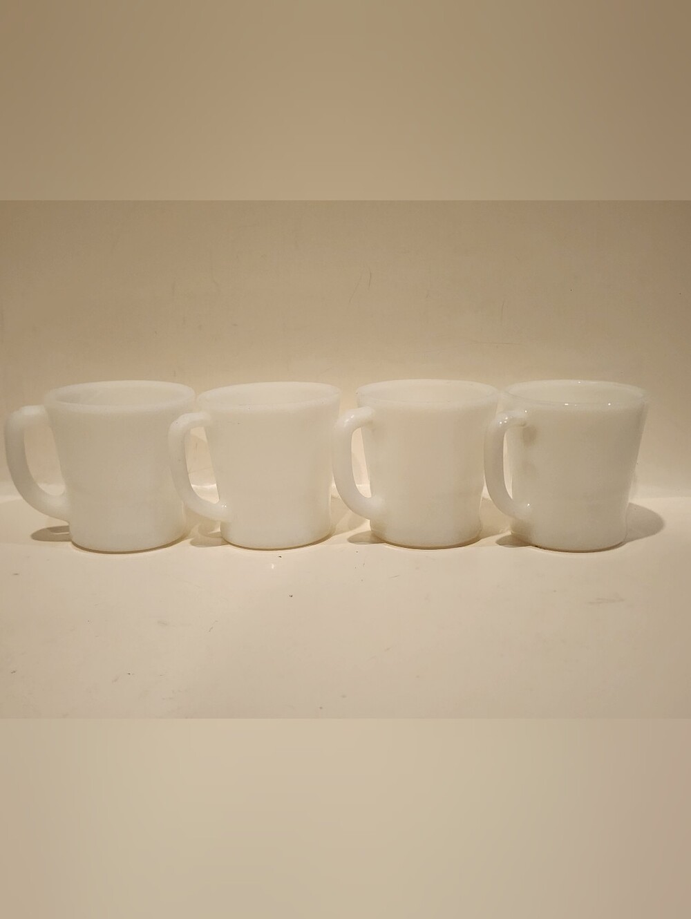 Vintage Fire King Coffee Cups Mugs Ivory Milk White Oven Ware Glass USA-Lot Of 4